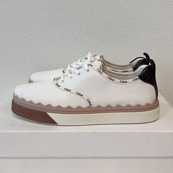 NIB CHLOE Lauren Logo Scallop Leather Low Top Nama Woody Telma Laces Sneakers 39 - Picture 9 of 12